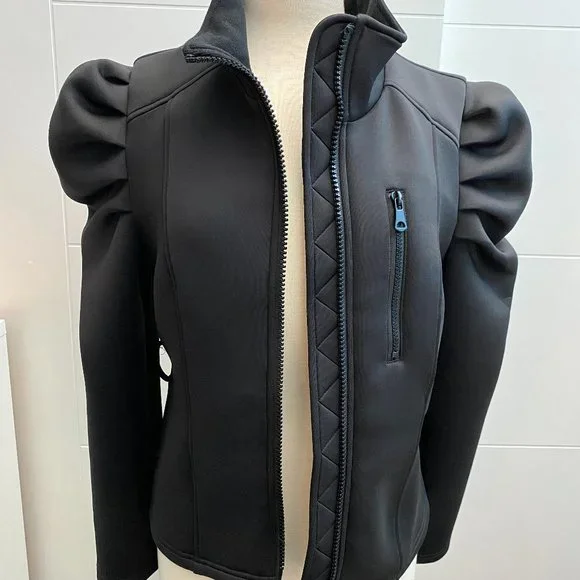 Biker Jacket Black Puff Sleeve Jacket Zara ZARA Puff Sleeve Belted